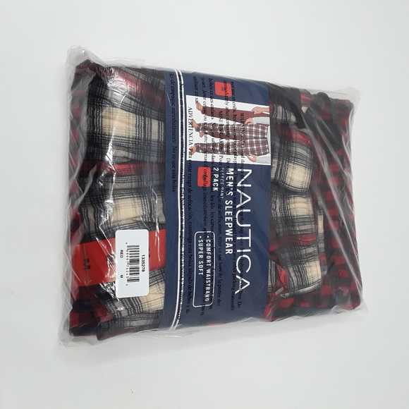 2 Pack NAUTICA Sleepwear Fleece Pajama Sleep Pants Red Check/Plaid Men's M - Picture 4 of 10